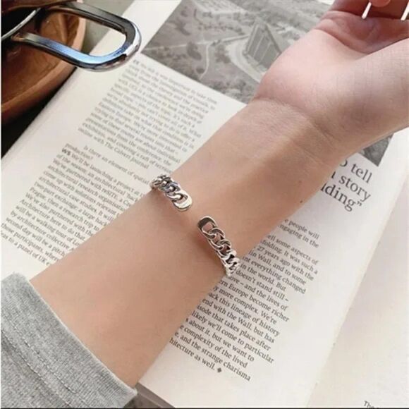 ⭐️ New 925 Sterling Silver Chain Cuff Bracelet - Picture 3 of 6